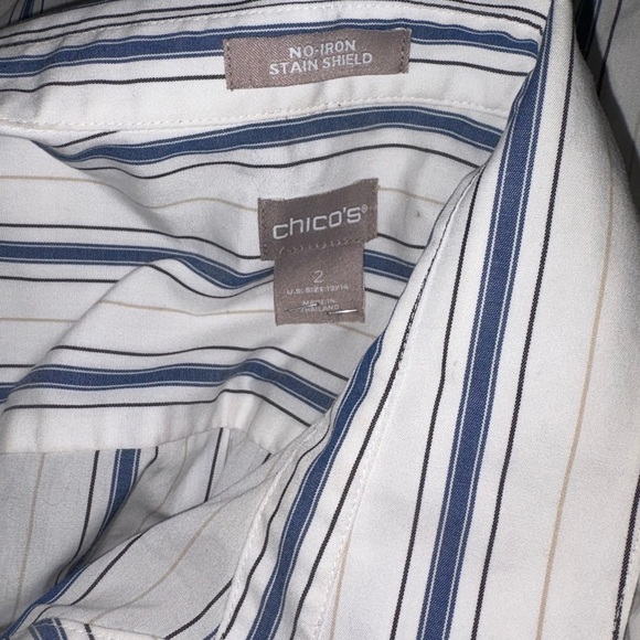 Chicos Size 2 Button Down Shirt 3/4 Sleeve Cotton Stretch - Picture 5 of 5
